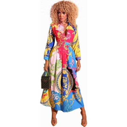 2021 Clothing New Popular Popite Skirts Plus Size European And American Hot Style Printed Long-Sleeved WomenS Dress