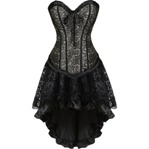6XL Corset Dress Classic Gothic Bandage Lace Jacquard Sleeveless Evening Party Women Adjustable Shapewear Set Costume Dress