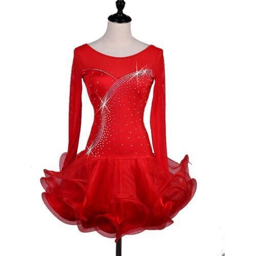 Diamond Latin Dance Competition Dress ChaCha Samba Bullfighting Dance Clothing Women Adult New Performance Dancewear Long-sleeve