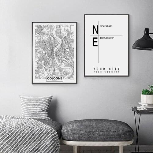 Black and White World Map Wall Art Poster Berlin Cologne City Maps Canvas Painting Nordic Minimalism Line Pictures Home Decor