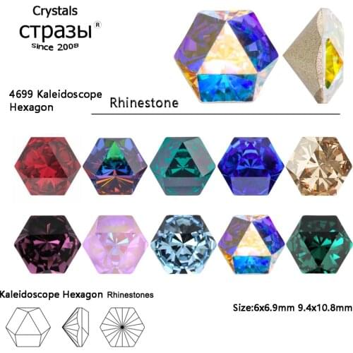 CTPA3bI 6x6.9mm 9.4x10.8mm 4699 - Kaleidoscope Hexagon Nail Art Rhinestones Crystal Stone Pointback Glass Strass DIY Jewelry
