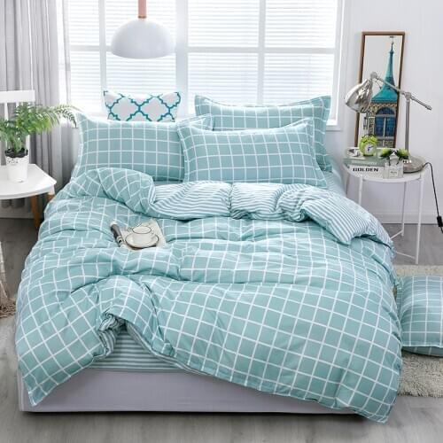 Simple Blue Plaid Adult Kids Comforter Bedding Set Modern Luxury Fashion King Queen Twin Size Bed Linen Duvet Cover Set Gift