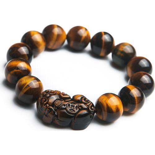 Genuine Natural Yellow Tigers Eye Round Gems Stone Beads Women Man PiXiu Wealthy Bracelet 16mm