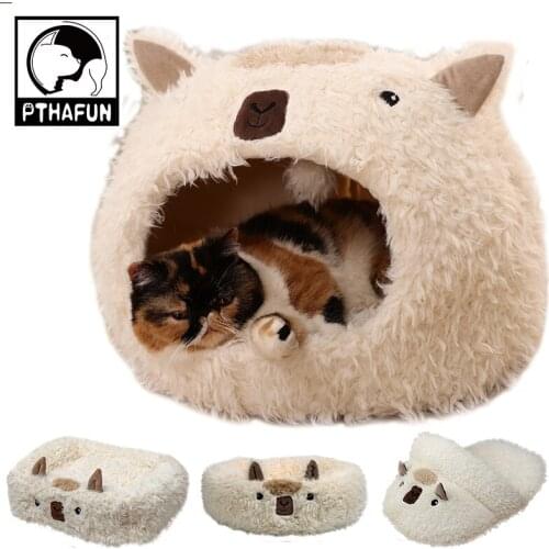 Pet Bed Cat Nest Alpaca-Shaped Plush Cat Basket Cat Sofa Semi-Enclosed Deep Sleep Bed Warm Soft Kitten Cushion Nest Pet Supplies
