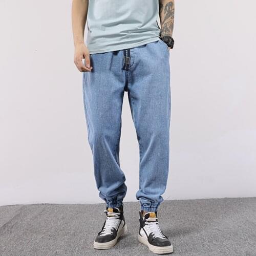 Mens Korean Fashoins Harem Blue Jeans Pants 2021 Vintage Straight Pants Harajuku Jeans Baggy Belt High Quality Denim Big Size