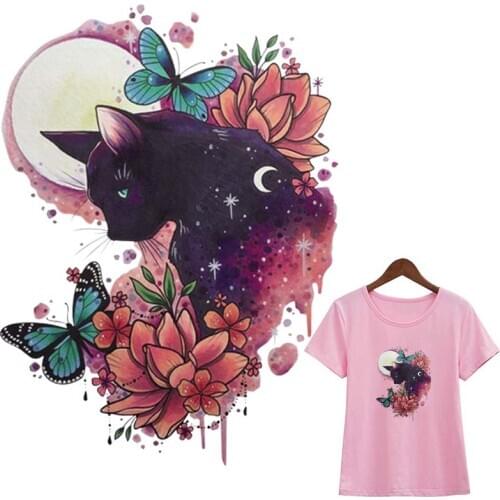 Love Butterfly Stickers Transfers New Fashion Washable Diy Heat Transfer T-Shirt Jeans Decoration Iron On Patch Cat