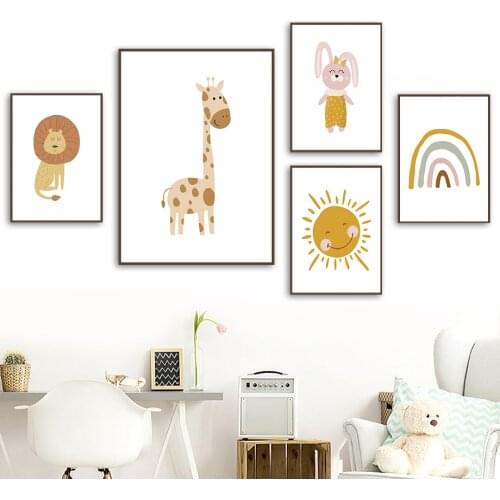 Boho Alpaca Lion Giraffe Rabbit Cat Animal Wall Art Canvas Painting Nordic Posters And Prints Wall Pictures Kids Baby Room Decor