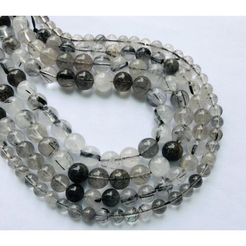 Natural Black Rutilated Quartz Rutilated Rock Crystal Beads 4mm 6mm 8mm 10mm 12mm Round Loose Stone Beads 1of 15.5" String