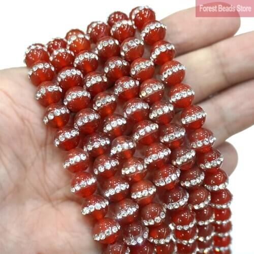 Natural Stone Smooth Ring Diamonds Red Agates Round Loose Beads for Jewelry Making Diy Bracelet Earrings 15" Strand 6/8/10MM