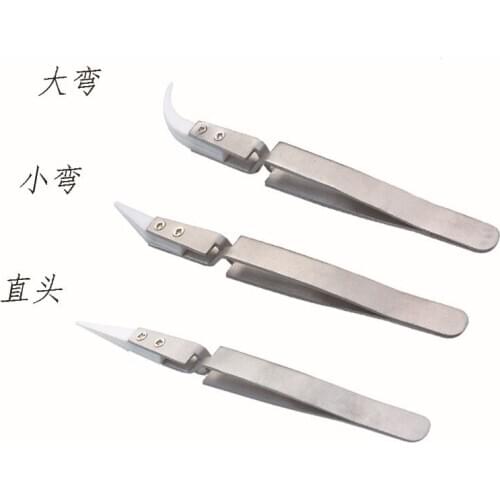 NEW 1pc Anti-acid Ceramic Tipped Stainless Steel Tweezer Fine Pointed Tips with Heat Resistance