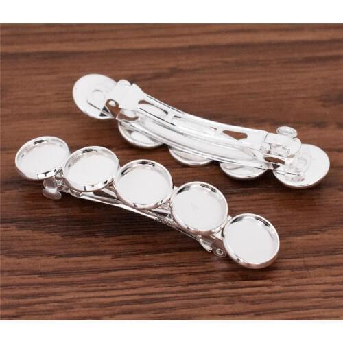New Fashion 5pcs 12mm With 5 Cameos Bright Silver Plated Copper Material Hairpin Hair Clips Hairpin Base Setting Cabochon Cameos