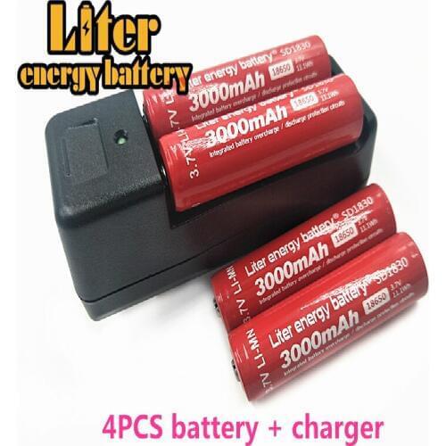 New Original Liter energy battery 18650 3.7V 3000mAh Rechargeable Li-ion battery + Travel Charger Can be used to LED Flashlight