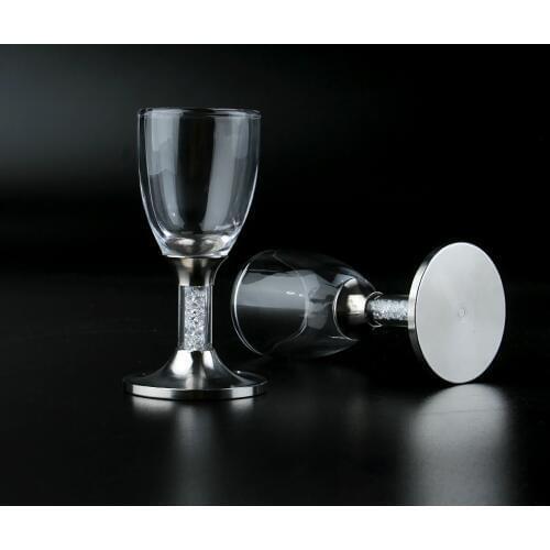 2019 Customize Shot Glasses Rhinestones Acrylic Stand Stainless Steel Base Crystal Glass Cup Wedding Glasses Transparent Cup Set