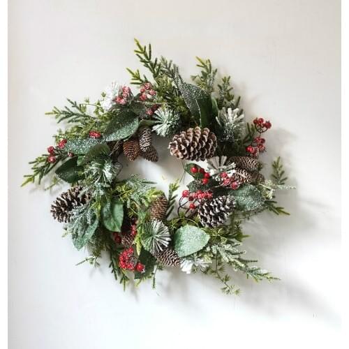 Luxury Artificial Christmas Pine Cones Wreath Round Vine Garland Flowers Door Hanging Wall Window Wedding Party Christmas Decor