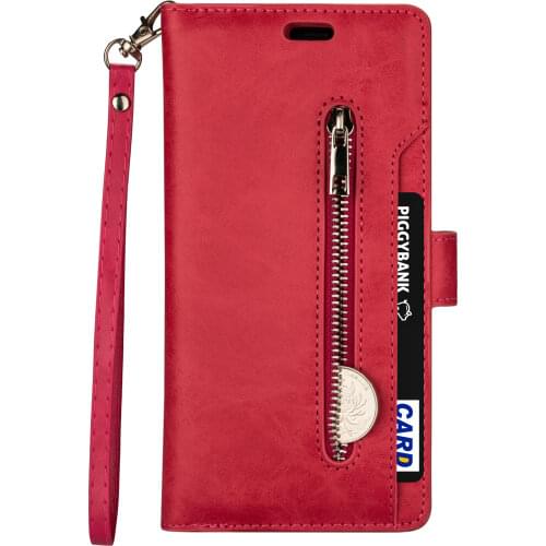 Luxury Zipper Wallet Leather Case For iPhone 11 12 Pro 6s 6 7 8 Plus SE2020 X Xr Xs Max Cover Multi Card Slots Wrist Strap