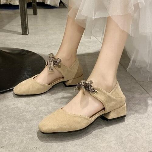 Girls Student Sandals 2021 Spring Summer New Wild Baotou Thick Heel Half Sandals Low Heel Fashion Square Head Strap Women Shoes