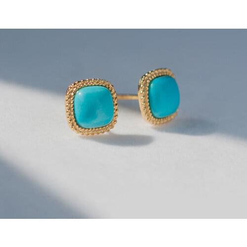 Natural Hetian Jade Square Stud Earrings S925 Sterling Silver Turquoise Stud Earrings Fashion Simple Square Ornament