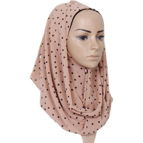 1 Pcs Fashion Polka Dot Bubble Chiffon Instant Hijab Scarf Printe Shawls Bufandas Muslim Scarves Wraps Headband Scarves 7 Colors