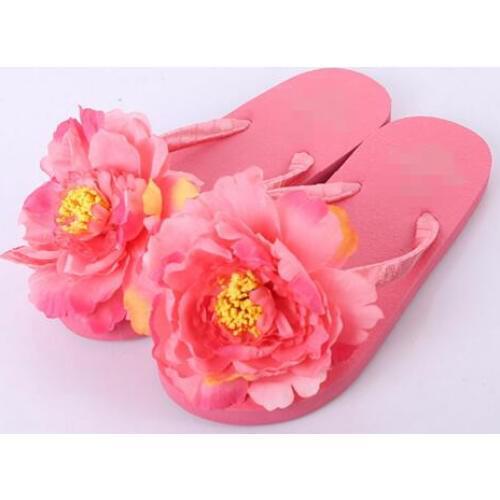 Summer Sweet Girls Slippers Red Camellia Women Beach Flip Flops Flat Flowers Flip Flops Beach Slippers