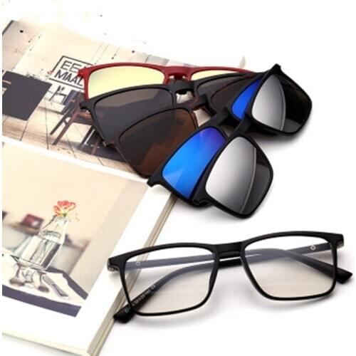 OEYEYEO New Mens Fashion Simple Myopia Prescription Spectacles Frame Womens Six In One Magnetic Sunglasses Clip on 2249A