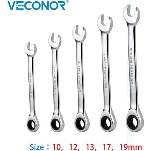 Ratchet Key Wrench Set Ratcheting Spanner Keys Set 5Pcs Mirror Polish 72T Fixed Head and Open-end Wrench Tools for Auto Repair