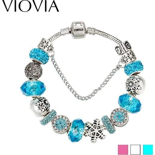VIOVIA 2019 Fashion Snowflake Charm Bracelets & Bangle European Beads Bracelets For Women DIY Jewelry Christmas Gift