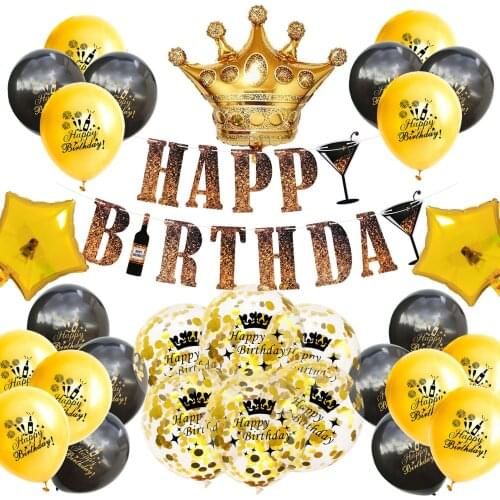New Happy Birthday Balloon Mate 16th 18th 30th 40th 50th 60th 70th 80th 90th Birthday Sequined Balloon Black Gold Party Decor