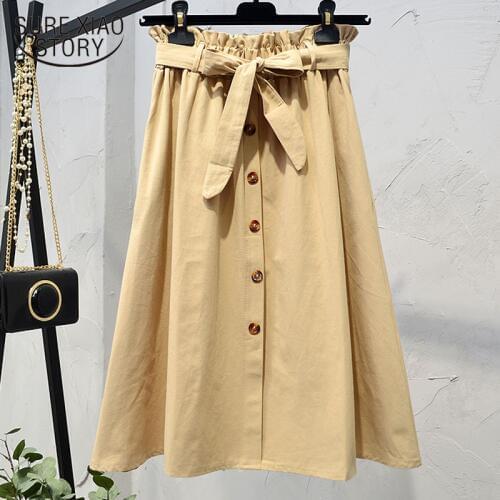 2019 New Fashion Cotton Knee-high A-line Skirt Lady Summer Korean Style Casual Preppy Style Solid High Waist Skirt Women 4790 50