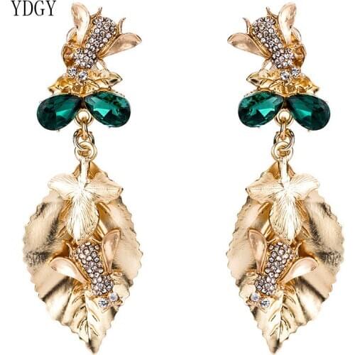 Ydgy baroque style Gold Leaf Bee Jewelry Rhinestone Women 2019 oorbellen voor vrouwen, gifts