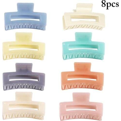 8Pcs/Set Solid Color Hair Grip Claws No Slip Assorted Creative Hair Claw Clamps Hair Jaw Clips Hair Accessories For Women Ladies