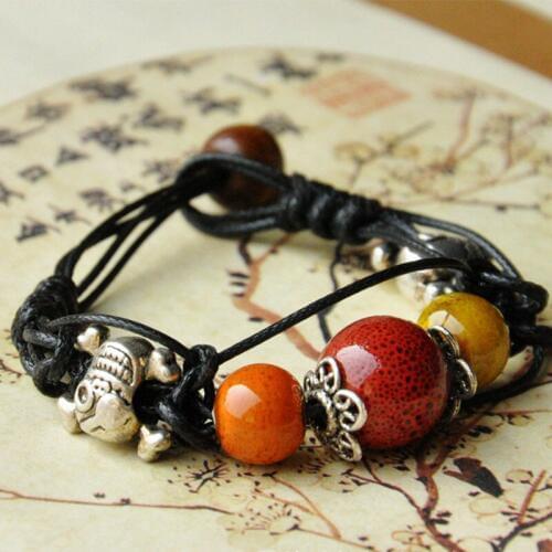 12 Pieces/Lot Ceramic Beads Bracelet For Women Hollow Alloy Flower Skull Bracelets Charms Bangle Men Jewelry Multilayer Bangles