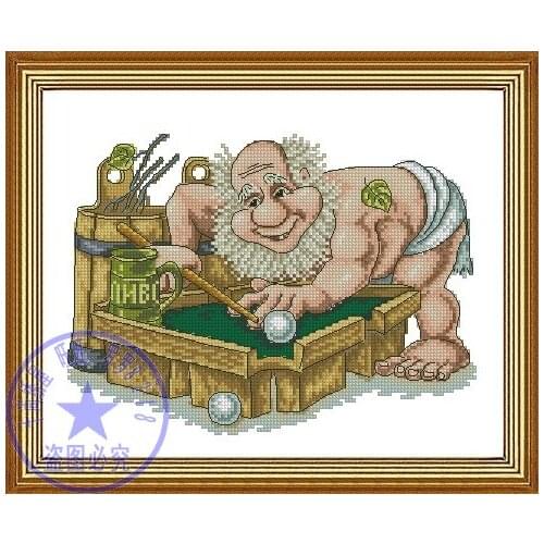 Gold Collection Counted Cross Stitch Kit Funny Old Man Bald Head Billiard Table Tennis Player