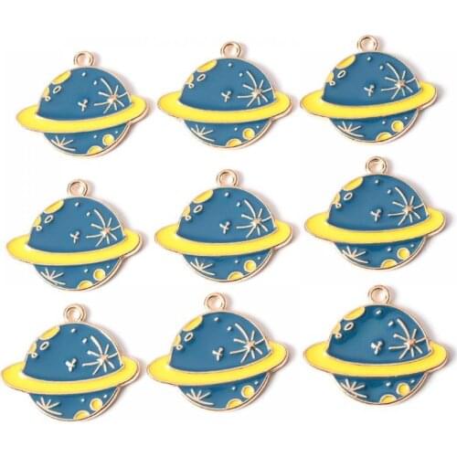 New 10Pcs Enamel Cute Charms Space Universe Alloy Metal Drop Oil Pendants Findings For Jewelry Making Necklace Bracelet