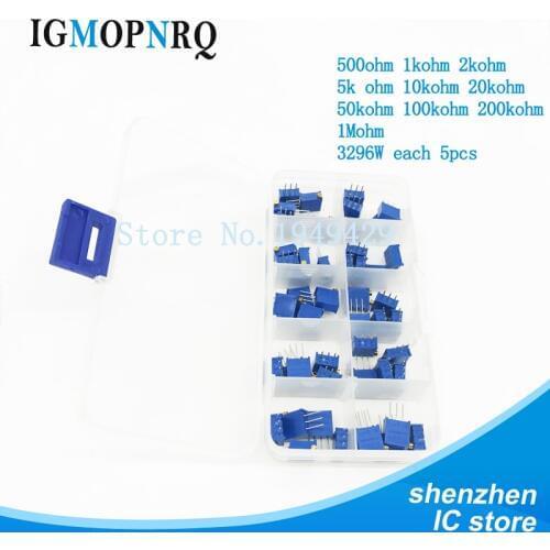 50PCS 3296W Multiturn Trimmer Potentiometer Kit High Precision 3296 Variable Resistor With Box electronic diy kit 3296W KIT
