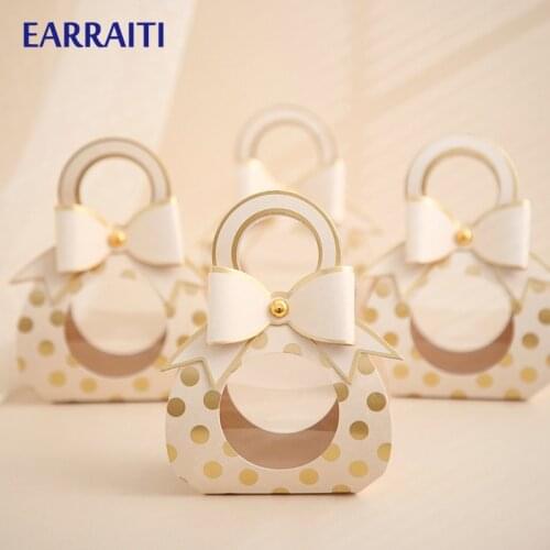 50pcs Wedding Candy Box Gifts Bags Paper Chocolate Favor Boxes Windows Handle Kids Birthday Party Dots Girls Small Packaging