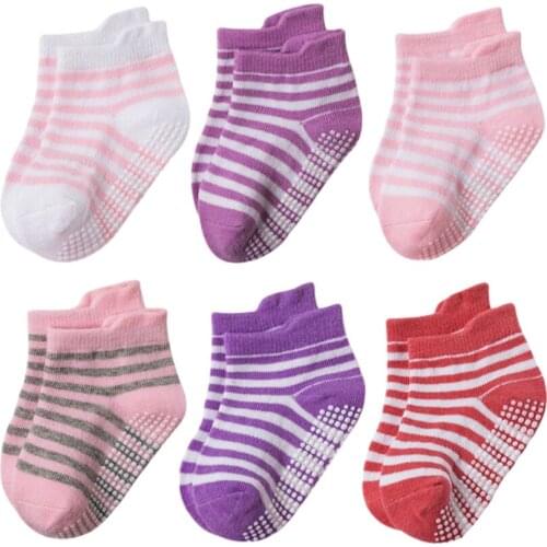 6 Pairs Childrens Anti-slip Boat Socks for Kids Low Cut Floor Socks with Rubber Grips Four Season Socks