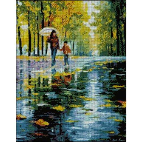 Free delivery Top Quality counted cross stitch kit raining mother and child walk in rain