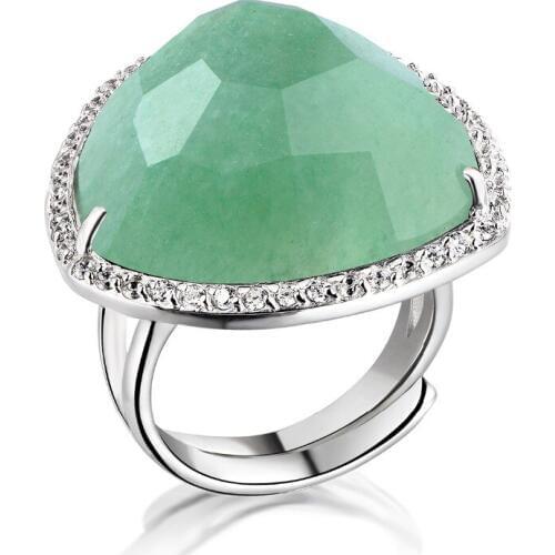 DORMITH 925 sterling silver rings dream Natural green Aventurine stone gemstone rings for women finger size rejustable