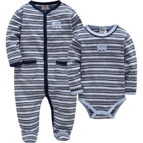 New Brand Fall Winter Newborn Baby Clothes Cotton Striped Cartoon Print Baby Boy Jumpsuit Long Sleeve ropa de bebe Clothing Set