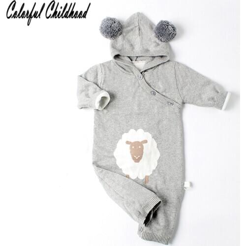 Newborn Baby Girl Boy Romper Infant Cartoon Sheep Knitted Long Jumpsuit Winter Fashion Toddler Overall Clothes 6m 12m 18m 24m