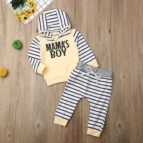 Newborn Kids Baby Boy Clothes Sets Striped Printed Letter Printed Hoodies Tracksuit Pullover Top+Pants Clothes Outfits Sets
