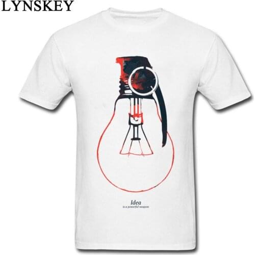 Idea Is A Powerful Weapon Fashion Men Bulb Print T-shirt Group Customized Tops Tees Cotton Fabric Novelty Design Gift