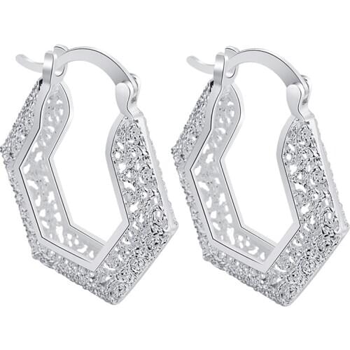 Fashion Geometric Exaggerated Earrings Hoop Silver Color Hollow Womens Party Charm Jewelry Sparkling Tiny Hoop Earrings Gift