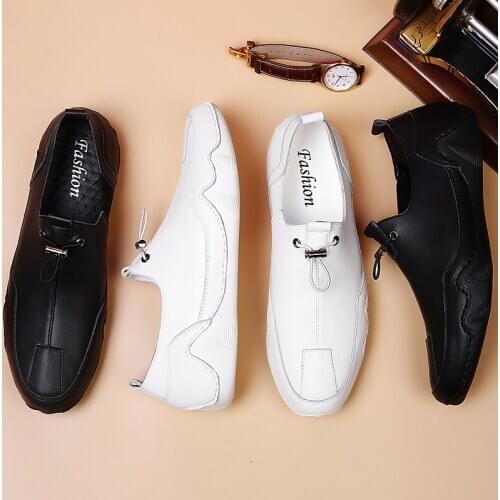 Men Shoes Sneakers Breathable Leather Mens Casual Shoes White Flats Shoes Male Loafers Footwear 2021 New