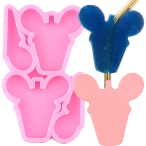 Disney Mickey Ice Cream Straw Topper Silicone Mold Keychain Epoxy Resin Molds Fondant Cake Decorating Candy Clay Chocolate Mould