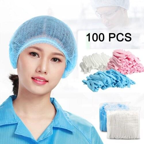 100PCS Non-woven Disposable Shower Caps Dust Hat Women Men Bath Caps for Spa Beauty Salon Bathroom Bonnets Hotel AccessoriesHair