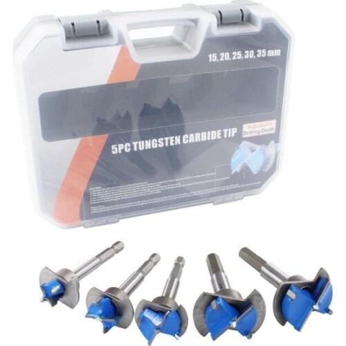 New 5PCS/SET 15-35mm Adjustable Positioning Woodworking Tools Drill Bits Hole Saw Set Hard Alloy Forstner Drill DIY