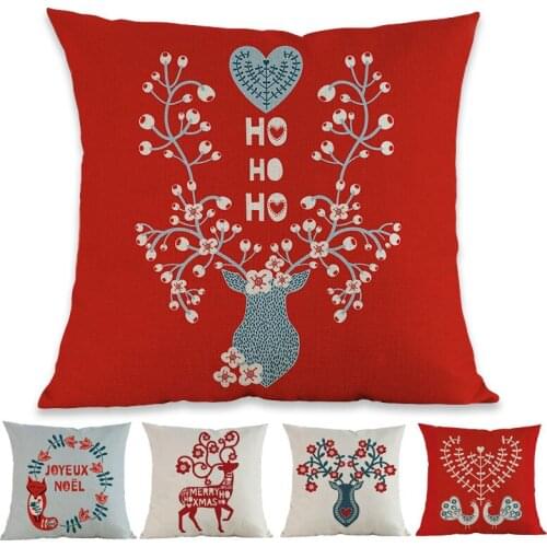 New Red Christmas floral Deer Bird wreath Pattern Merry Xmas Words Throw Pillow Case Home Sofa Festival Decorative Cushion Cover