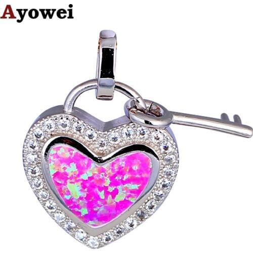 Charming Heart Key Design Stamped Silver High Quality Necklace Pendants Purple Fire Opal Zirconia Fashion Jewelry OP586A