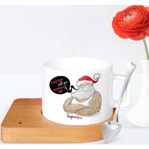 Personalized Santa Claus Happy birthday Wooden Altlıklı Ceramic Cup-5